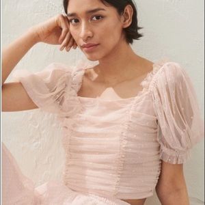 H&M - Puff Sleeve Mesh Polka Dotted Top - Small 🦋
